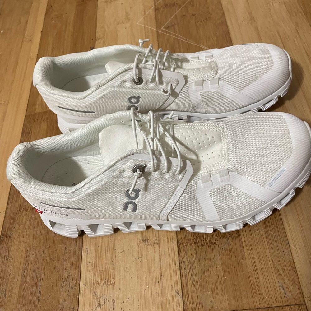 White on running shoes
